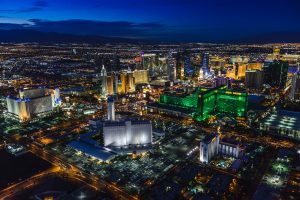 Las Vegas, Nevada, USA,Aerial view of Las Vegas cityscape lit up at night, Las Vegas, Nevada, United States